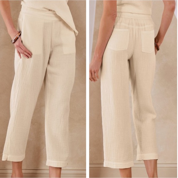 COPY - SOFT SURROUNDINGS NWT BEACH BOUND PULL ON GAUZE CROP PANTS ECRU Size Smal - Picture 1 of 15